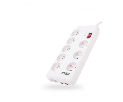 Listwa zasilająca Ever Home - 8 gniazd, 2m, AV/RJ-45, biała